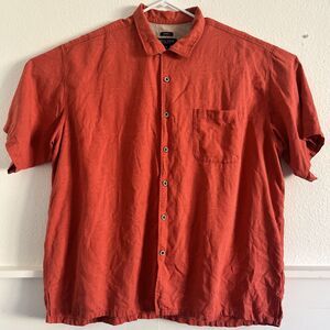 Pronto-Uomo Mens Shirt 2XL Linen Rust Orange Short Sleeve Split Hem Pocket